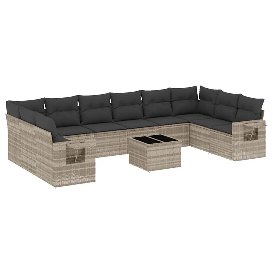vidaXL 11-tlg Garten-Sofagarnitur in L-Form mit Kissen und Couchtisch, Hellgrau/Anthrazit, Poly-Rattan und Metallrahmen - Bild 2