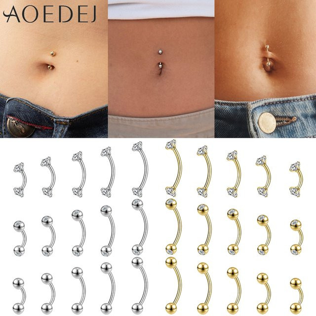 AOEDEJ Bauchnabelring Edelstahl, Silber, Kristall, Unisex - Bild 1