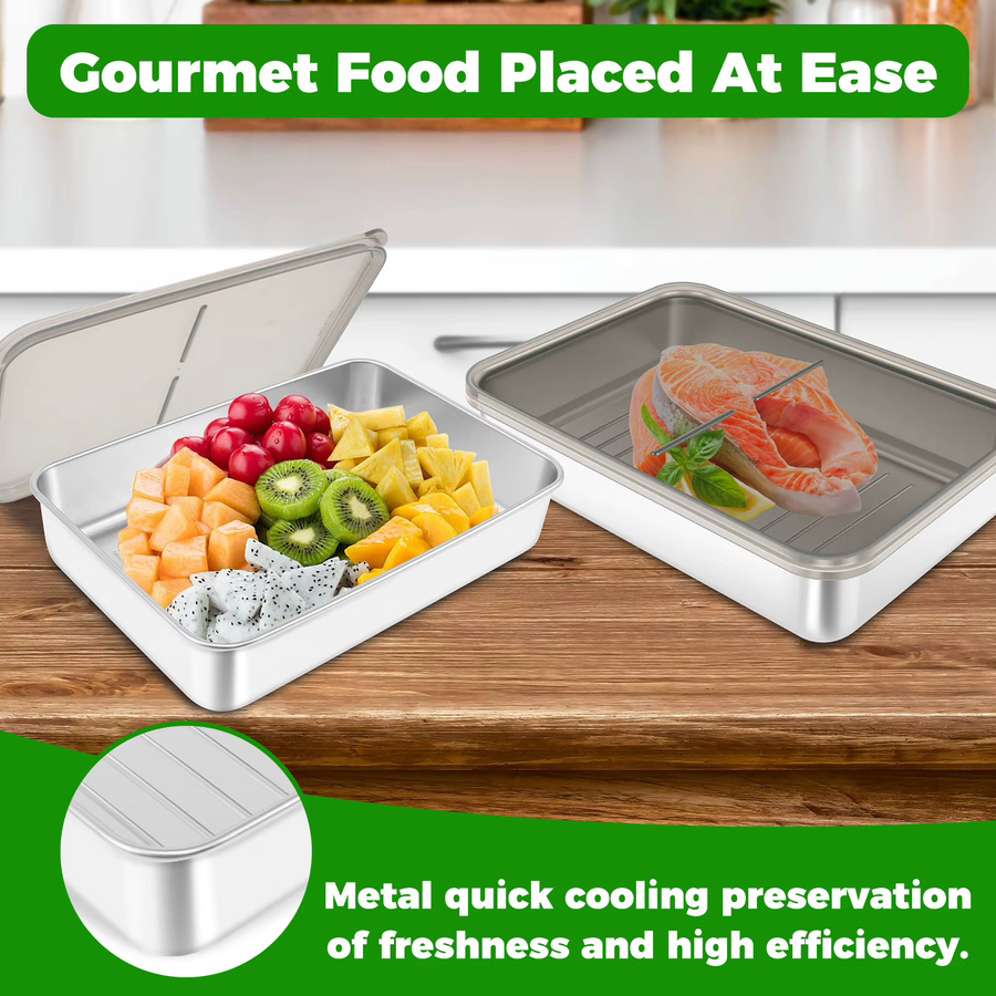 Willstar 2er-Set Luftdichte Lebensmittelbehälter aus Edelstahl in Silber, ideal für Fleisch und Käse im Kühlschrank - Bild 3