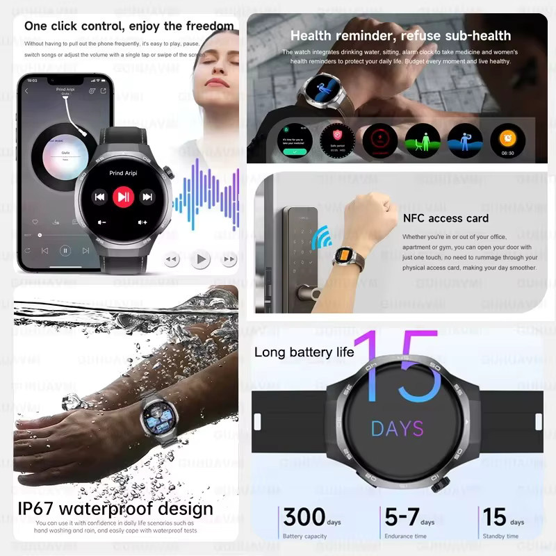 GUHUAVMI Smartwatch, Edelstahl, Schwarz, Herren, GPS, NFC, Bluetooth - Bild 2