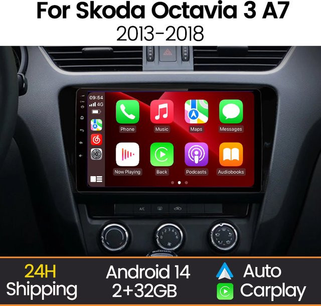 MEKEDE Kabelloses CarPlay und Android Auto Autoradio für Skoda Octavia 3 A7 (2013 - 2018) mit GPS und Wi-Fi in Schwarz - Bild 1