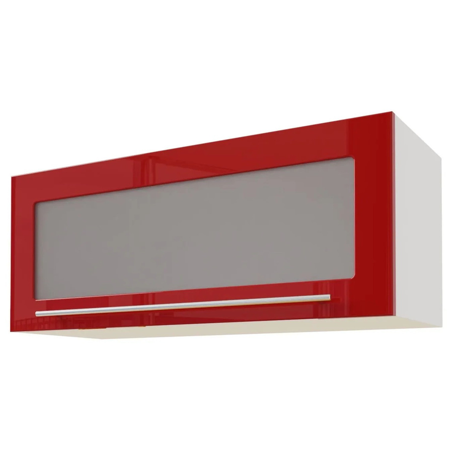 Feldmann-Wohnen Klapphängeschrank Brerra W4BS/90 WKF in Weiß und Karminrot Hochglanz mit Glastüren und Soft-Close, B/T/H: 90 x 32,5 x 36 cm - Bild 2