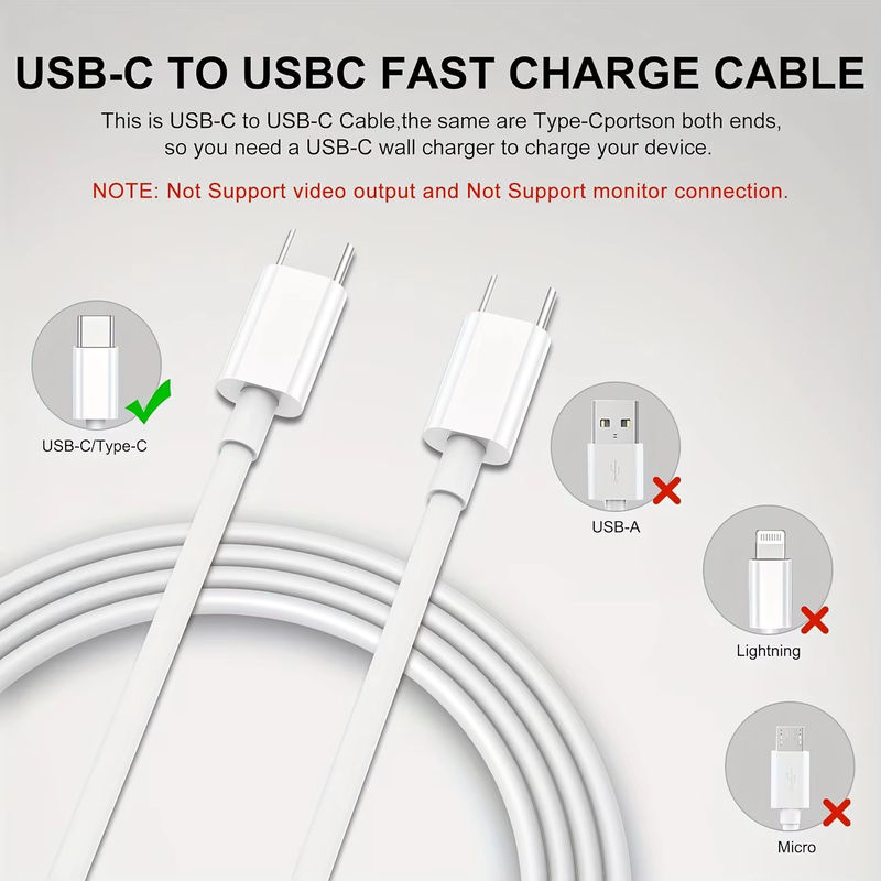 LAIHONEN 3er-Pack USB-C-auf-USB-C-Schnellladekabel in Weiß, 60 W, kompatibel mit iPhone 15 16 Pro Max - Bild 6