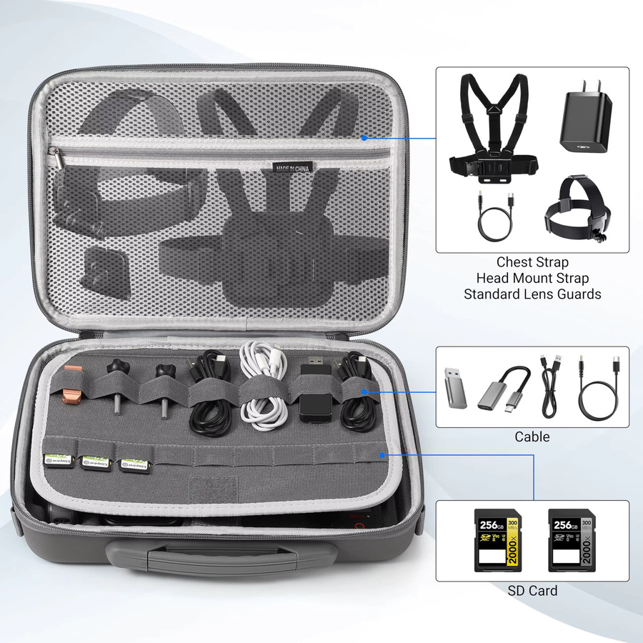 STARTRC Tragetasche für Insta360 X4 und X5 Action Camera, Aufbewahrungsschutztasche in Grau für Basic Bundle, Akku und Schnellladegerät - Bild 2