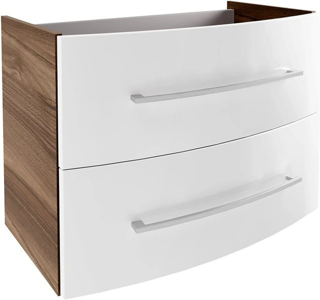 Fackelmann Waschtisch-Unterschrank Verona mit 2 Schubladen, Nussbaum/Weiß Hochglanz, B/T/H: 79,4 x 57,5 x 45,5 cm - Bild 1