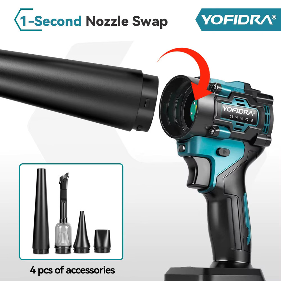 YOFIDRA 2-in-1 Turbogebläse und Staubsauger mit bürstenlosem Motor, 1000Pa Laubblasgerät für Makita LXT 18V Akku - Bild 3