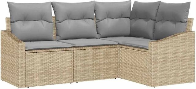 vidaXL Gartensofa-Set aus Poly-Rattan in Beige und Hellgrau mit 4 Kissen in L-Form - Bild 1