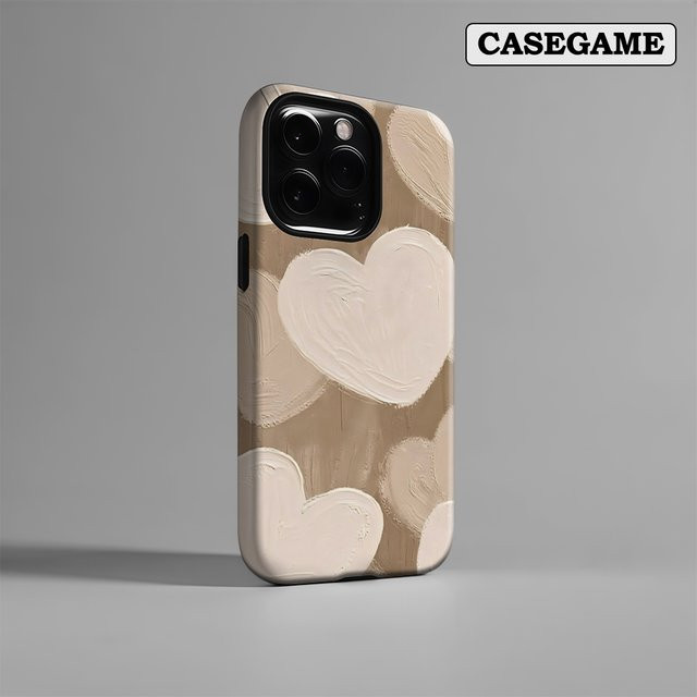 Heart Strokes Handyhülle für iPhone 17 16 15 14 13 12 Pro Max Plus mit doppelschichtiger Rückseite in Beige - Bild 1