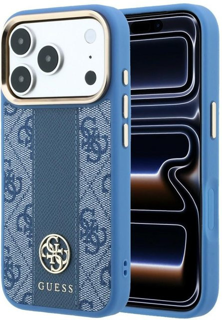 Guess MagSafe-Hülle für Apple iPhone 18 Pro Max und iPhone 17 Pro Max mit 4G Stripe und rundem klassischem Logo in Blau - Bild 1