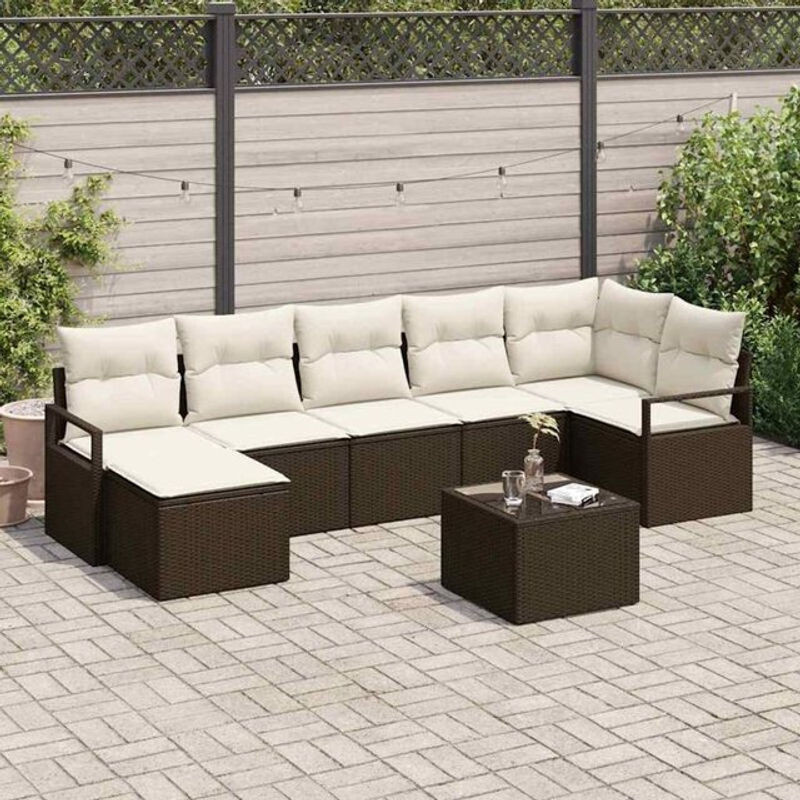 Vidaxl Garten-Sofa-Set aus Rattan mit 8 Teilen, modularer Sitzgruppe mit Speicherfunktion und Fußhocker, Braun und Creme - Bild 1