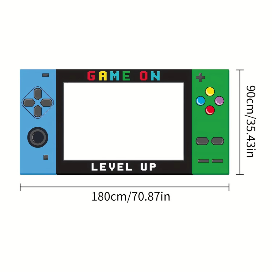 OURFETE Game On Level Up Fotobox-Rahmen mit Gamepad-Design für Videospiel-Geburtstagspartys, Mehrfarbig, Breite: 180 cm, Höhe: 90 cm - Bild 3