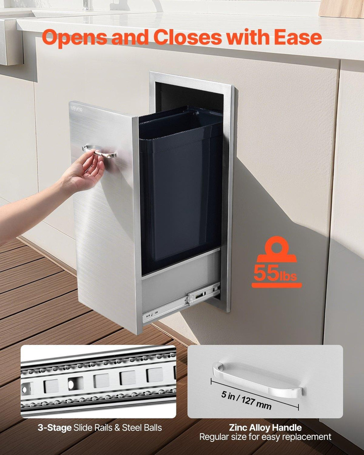 Buying Solutions MB Müllschublade für Außenküche aus Edelstahl in Silber, B/T/H: 34,39 x 49,81 x 65,51 cm - Bild 4