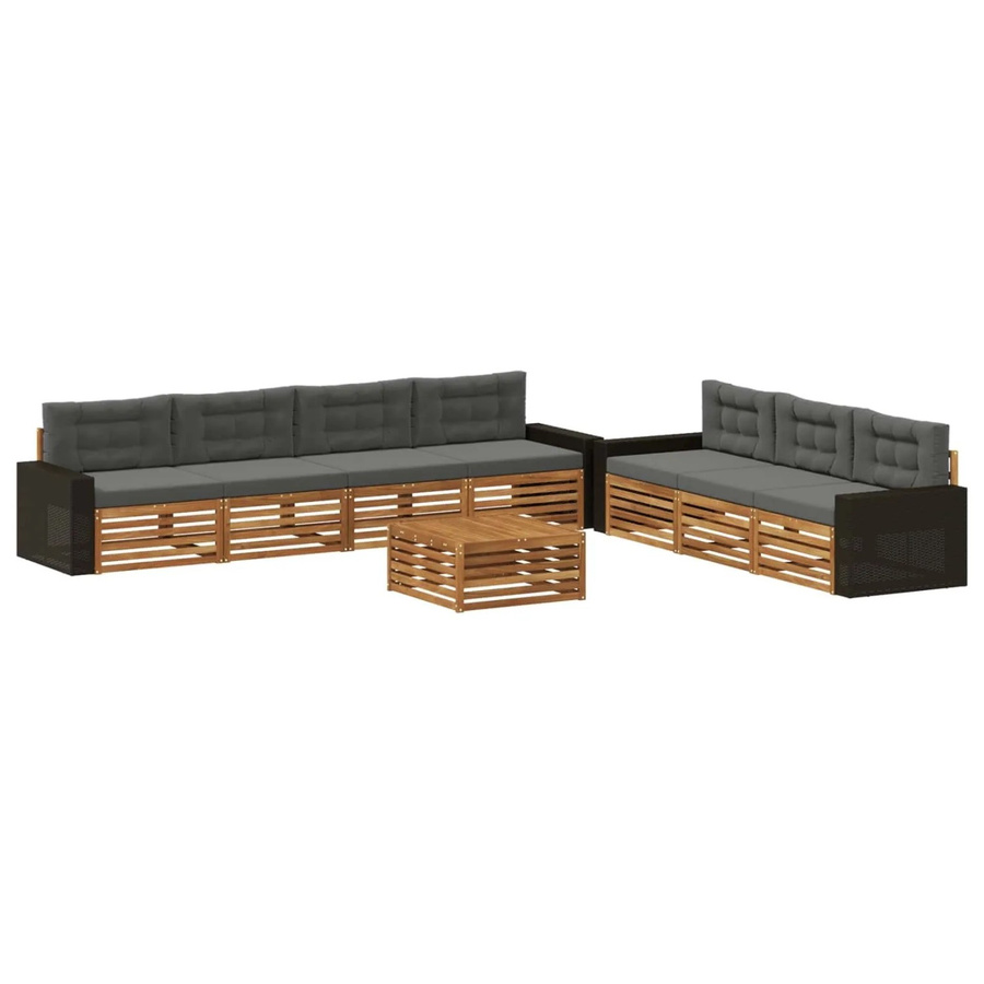 vidaXL Outdoor-Sofagarnitur aus Akazienholz in L-Form, 8-teiliges Set in Natur und Anthrazit, B/T/H: 79 x 79 x 37 cm - Bild 2