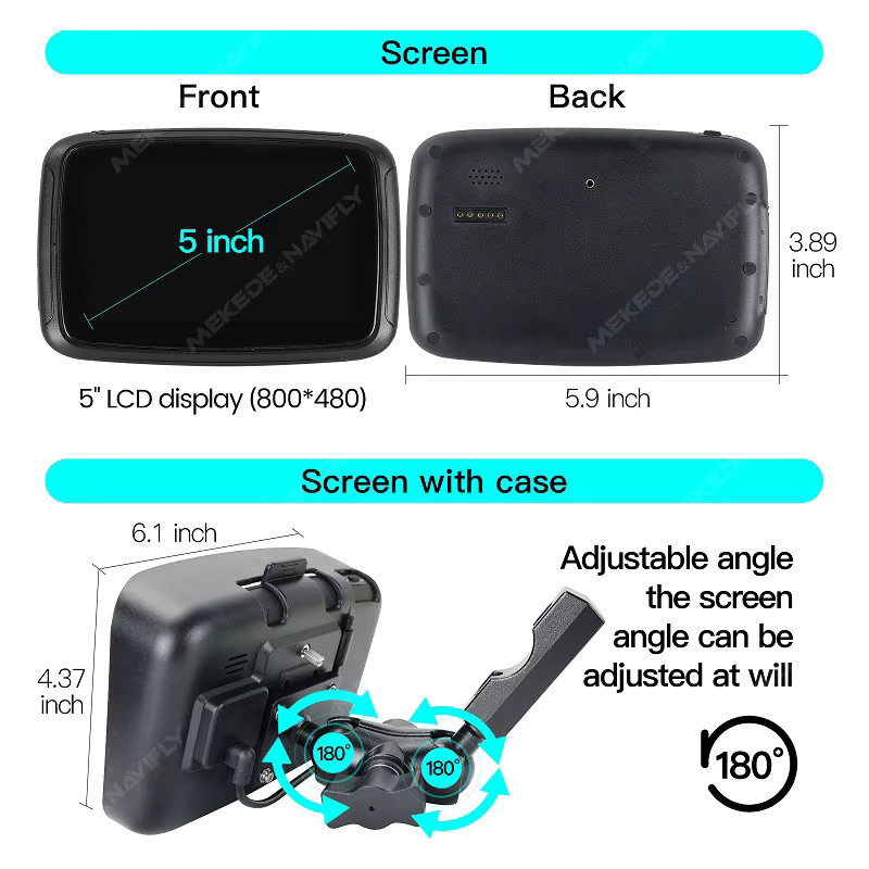 TomoStrong 5-Zoll tragbares Motorrad-GPS-Navigationsdisplay mit Android Auto und Wireless CarPlay, IPX7 wasserdicht, Schwarz - Bild 4