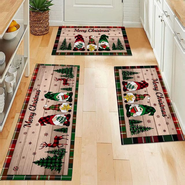Vikama Druckteppich mit Weihnachtszwerg und Weihnachtsbaum-Muster für Wohnzimmer, Küche oder Schlafzimmer - Bild 1