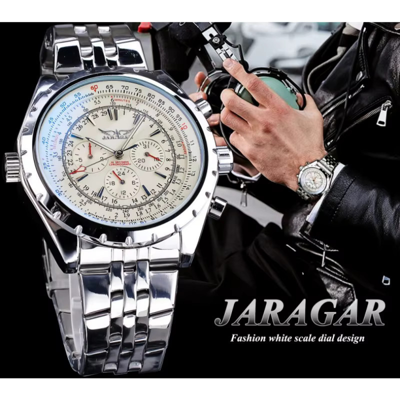 JARAGAR Armbanduhr Automatik, Edelstahl, Silber, Herren - Bild 5