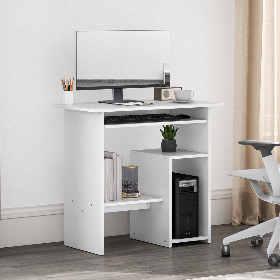 HOMCOM Computertisch in Weiß mit Tastaturablage und offenen Fächern für dein Home Office oder Schlafzimmer, B/T: 80 x 45 cm - Bild 2