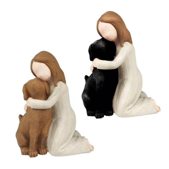 Yousheng Engel-Skulptur Harz-Mädchen mit Hund in Schwarz als handbemalte Figur für Wohnzimmer und Schlafzimmer - Bild 1