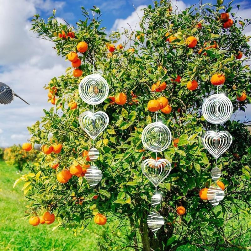 Windspiel Water Loquat Vogelabwehr aus Edelstahl in Silber als rotierender reflektierender Spinner zur wetterfesten Gartendekoration und zum Schutz von Feldfrüchten - Bild 2