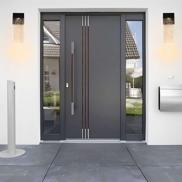 Moderne Aluminium-Eingangstür in Grau als sichere Haustür - Bild 1