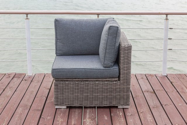 OUTFLEXX Eckelement links aus Polyrattan in Grau mit verstellbarer Sitzfläche und wasserfester Kissenbox, B/T/H: 82 x 82 x 70 cm - Bild 1