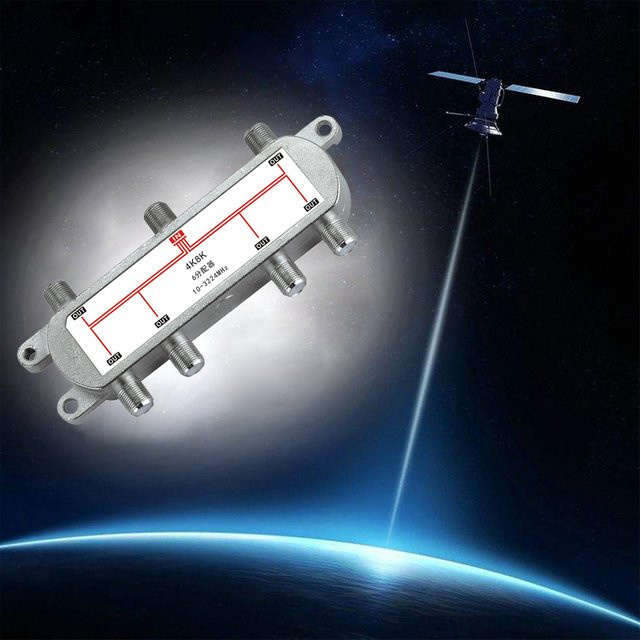 Oeny 6-Wege TV Signal Splitter Verteiler für SATV/CATV und Satellitenantennen 10-3224 MHz in Silber und Weiß - Bild 1