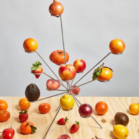 LuxeLane Obstschale Kunst Schwebender Obst-Präsentationsständer aus Metall in Silber, 2er-Set - Bild 2