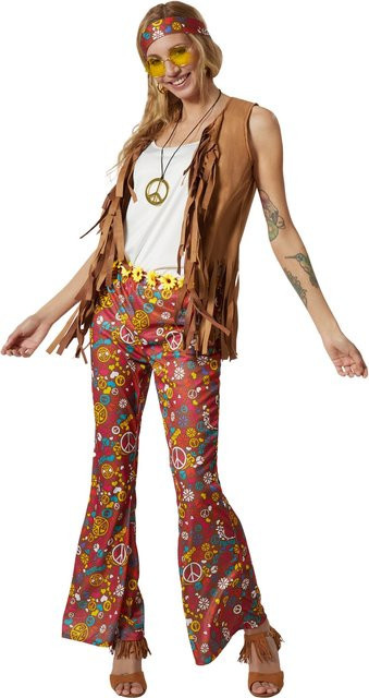 tectake Damenkostüm Hippie Weste und Hose, Set, Braun, Bunt / Mehrfarbig - Bild 1