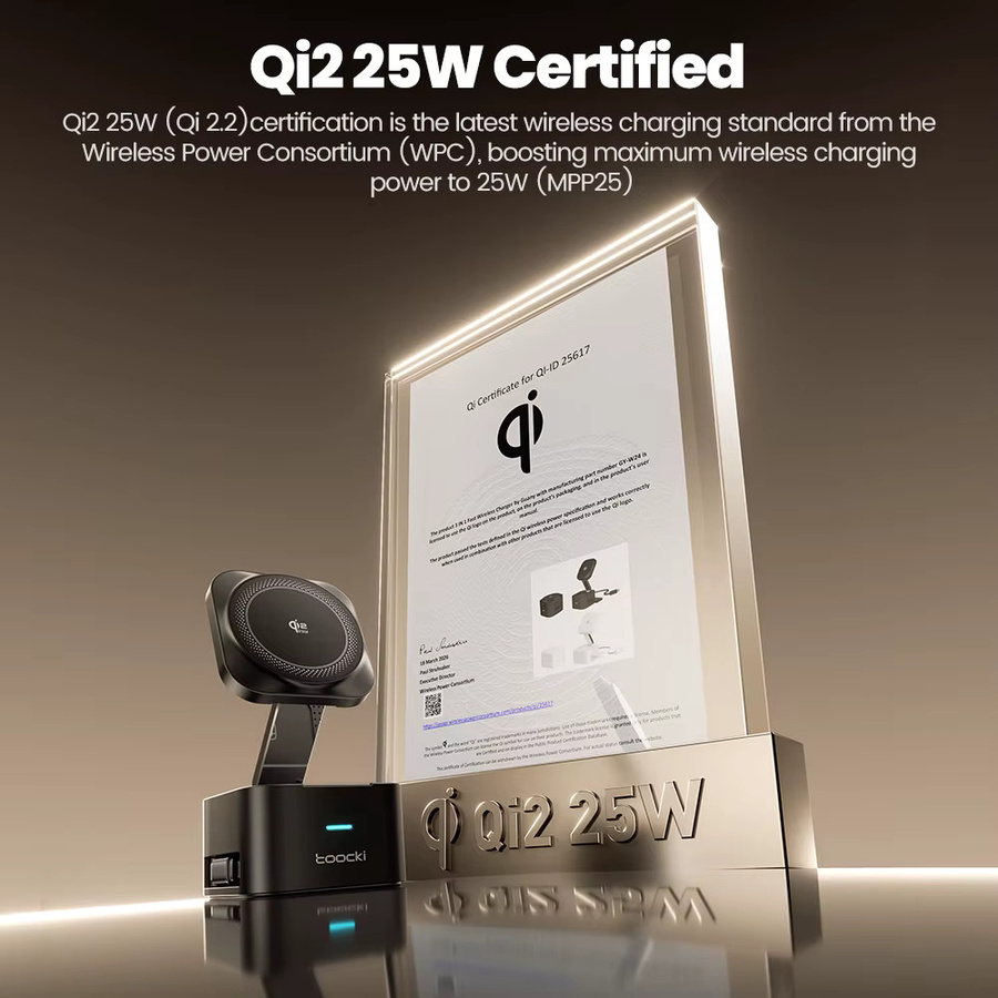 Toocki QI2.2 25W Kabelloses Ladegerät für iPhone, Samsung Galaxy und Apple Watch in Schwarz - Bild 2