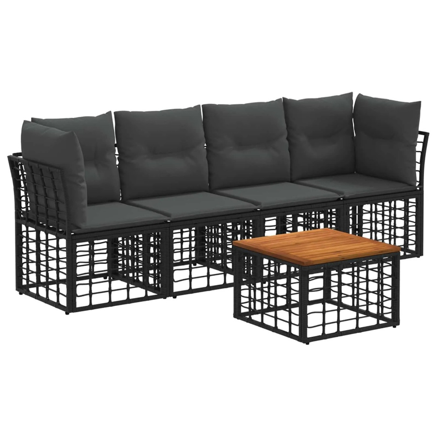 vidaXL Outdoor-Sofagarnitur aus Polyrattan in L-Form mit 5 Teilen, Schwarz und Grau, inklusive Kissen und Couchtisch - Bild 2