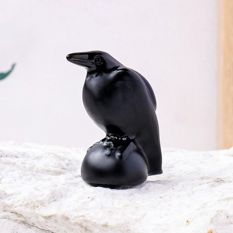 LuckyBird Krähenfigur aus schwarzem Naturstein als handgefertigte Vogelskulptur zur Dekoration - Bild 1