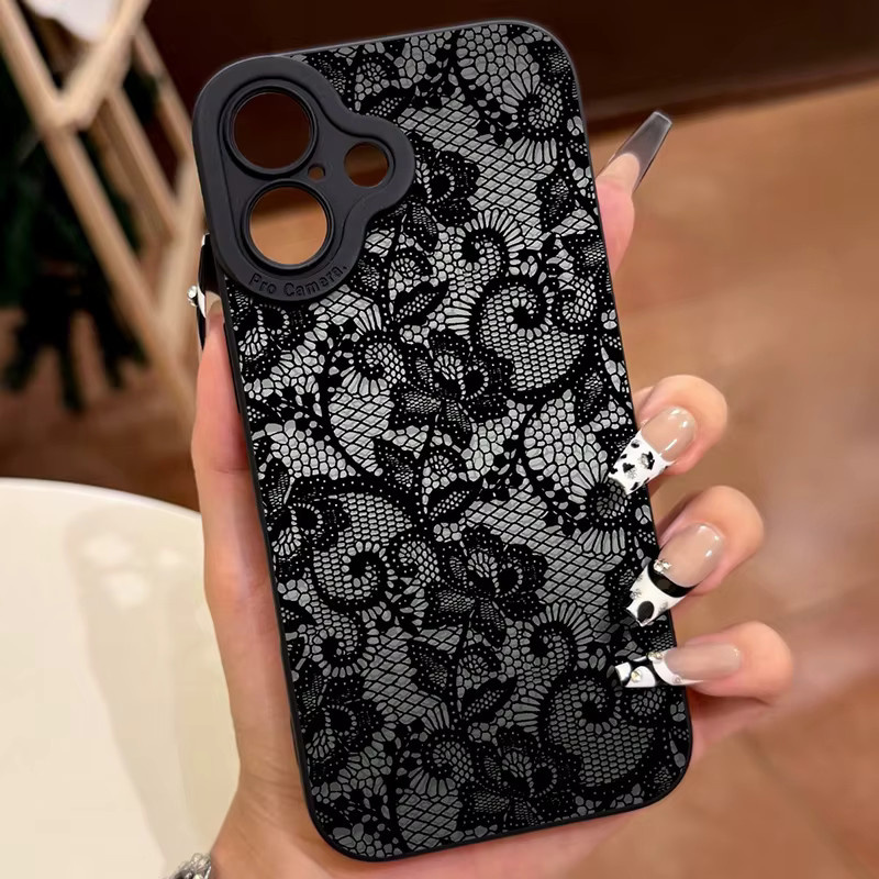 Handyhülle mit Spitzen-Blumenmuster für Oppo Realme in Schwarz - Bild 3