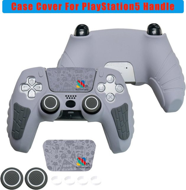 Rutschfeste Silikon-Schutzhülle für PS5 Game Controller inklusive Daumen-Stick-Griffkappen und Stoßstangenabdeckung in Grau - Bild 1