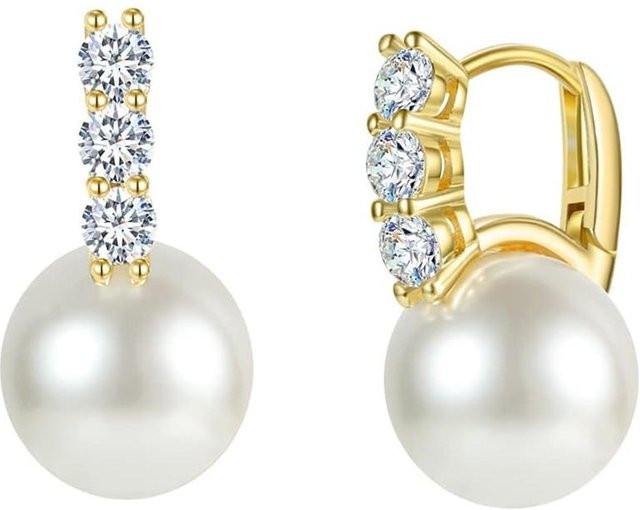 YIRAN Jewelry Hängeohrringe, Damen, Simulierter Perlen, Zirkonia, beige - Bild 1