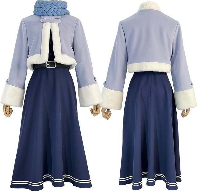 HOLOUN Frieren Beyond Journey's End Cosplay Kostüm, Perücke, Winter Cape, Kleid, Zopf, Schal - Bild 1