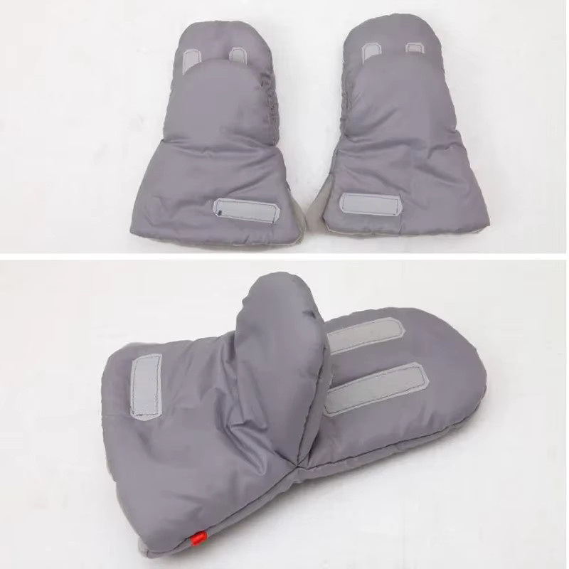 Wind- und wasserdichter Kinderwagen Muff aus Fleece mit Kunstpelz für Babywagen in Schwarz und Grau - Bild 2