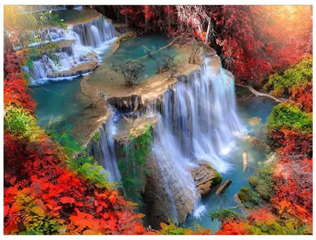 FIYO Diamond Painting Set Landschaft Wasserfall mit runden Steinen, Mehrfarbig, B/H: 20 x 30 cm - Bild 1