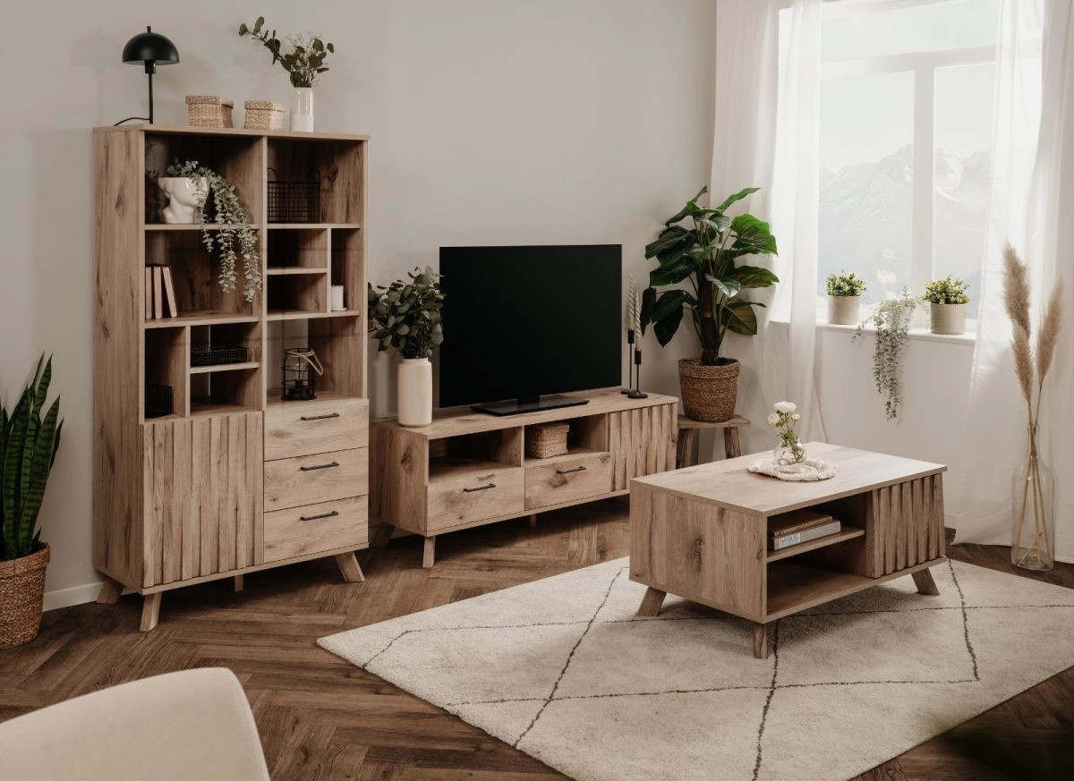 Furn.Design TV-Lowboard Douro in Schweden Eiche mit 2 Schubkästen und 3D-Relief Push-to-Open, B/T/H: 140 x 40 x 50 cm - Bild 6
