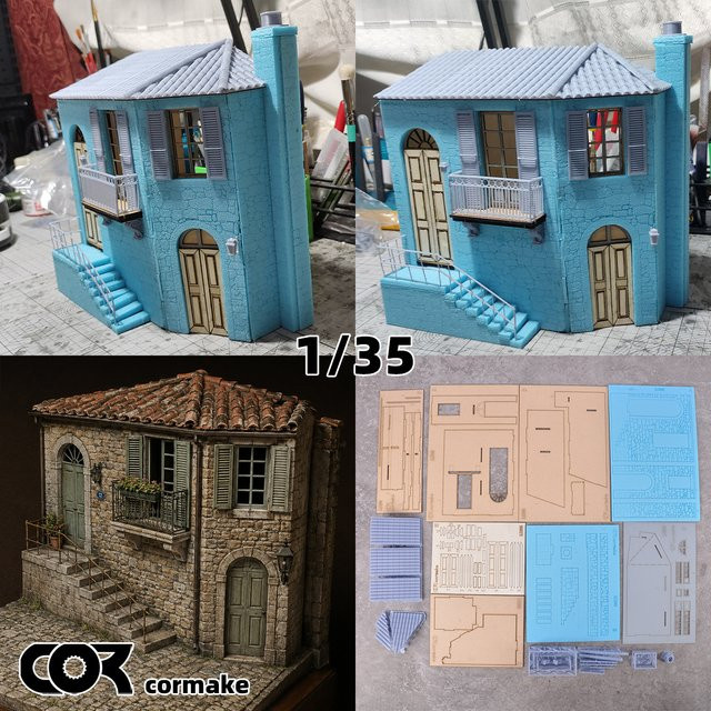 CorMake Miniatur-Architekturmodell europäisches toskanisches Landhaus, Modellbausatz im Maßstab 1:35 - Bild 1
