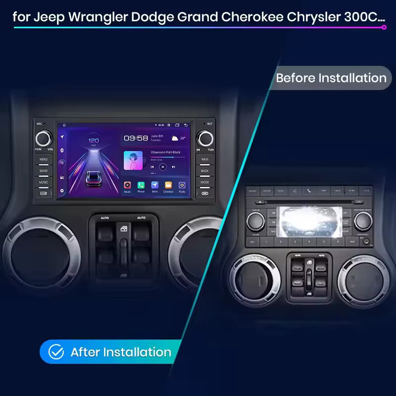 Junsun 7-Zoll Wireless CarPlay und Android Auto Autoradio mit GPS-Navigation, WiFi, Bluetooth und IPS-Touchscreen in Schwarz für Jeep Wrangler, Grand Cherokee, Patriot, Compass, Chrysler 300C und Dodge Caliber - Bild 2