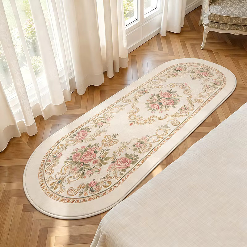 VIKAMA Wohnzimmerteppich mit floralem Design in klassischer Optik, ovaler Form aus Mikrofaser - Bild 1