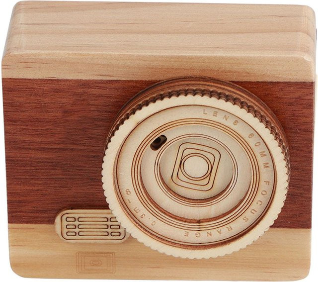 OutsideWorld Retro Spieluhr in Holz-Kameraform, beige - Bild 1