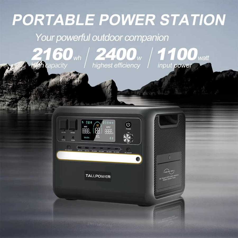 TALLPOWER Tragbare Powerstation V2400 Solargenerator mit 2400 W und 2160 Wh Lithium-Eisenphosphat-Batterie in Schwarz - Bild 5