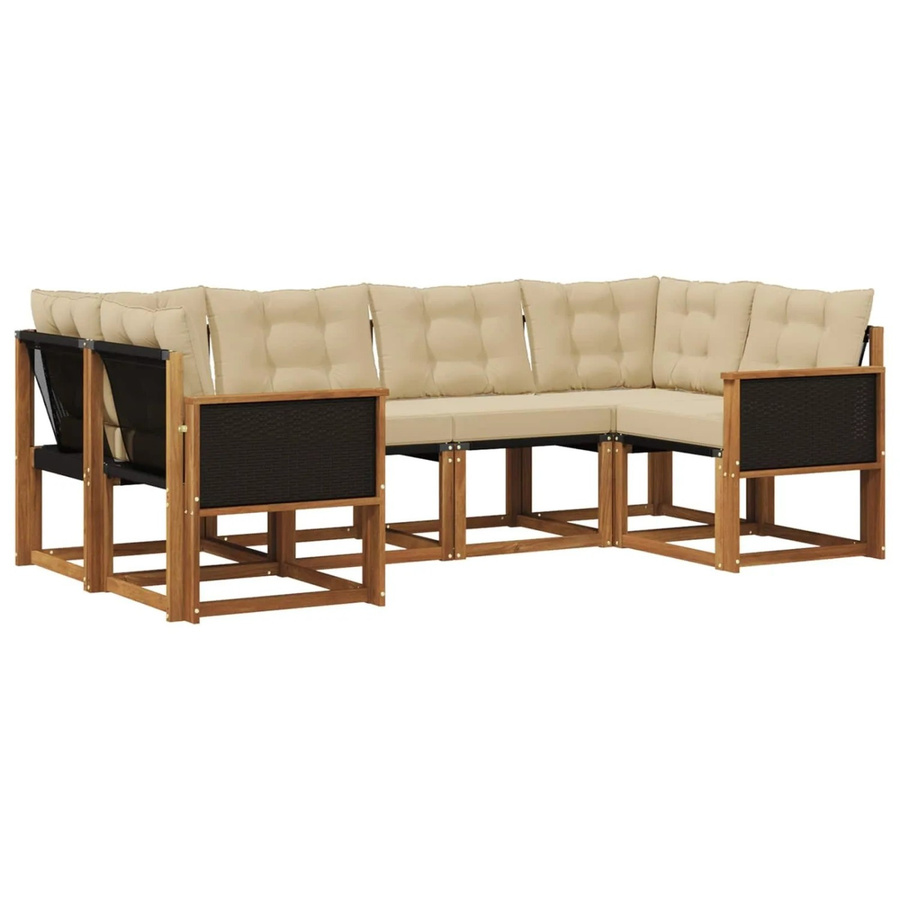 vidaXL Outdoor-Sofagarnitur L-Form aus Akazienholz mit Textilene und Kissen in Natur-Beige - Bild 2