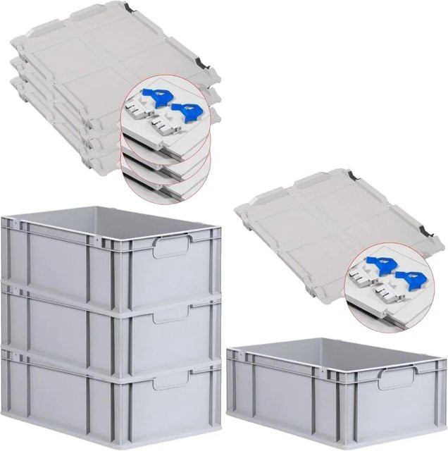 PROREGAL Spar Set 4x Eurobox Nextgen Economy mit Scharnierdeckel und blauen Schiebeschnappverschlüssen, Farbe: Blau/Grau, H x B x T: 22 x 40 x 60 cm - Bild 1
