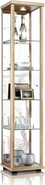 K-Möbel Glasvitrine stehend in Buche mit LED-Beleuchtung, Spiegel und 4 höhenverstellbaren Glasböden, H x B x T: 176 x 37 x 33 cm - Bild 1