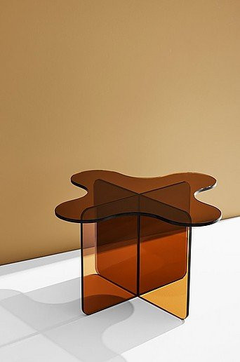 Maggia Couchtisch modern mit brauner Glasplatte und abgerundeten Kanten in Transparent - Bild 1