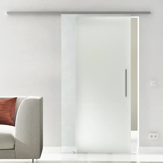 Levidor Glasschiebetür Komplettset in Satiniert mit Stangengriff, B/H: 102,5 x 217,5 cm, Glas und Edelstahl in Silber und Weiß - Bild 1