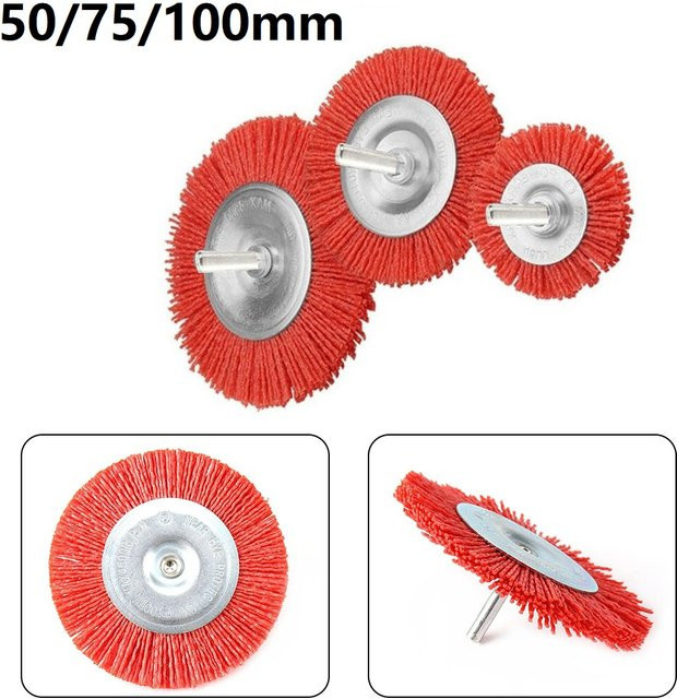 Vibratite Nylon-Flachbürste in Rot zum Polieren und Entgraten von Holz und Metall mit 6 mm Schaft, Durchmesser: 50 mm, 75 mm oder 100 mm - Bild 1