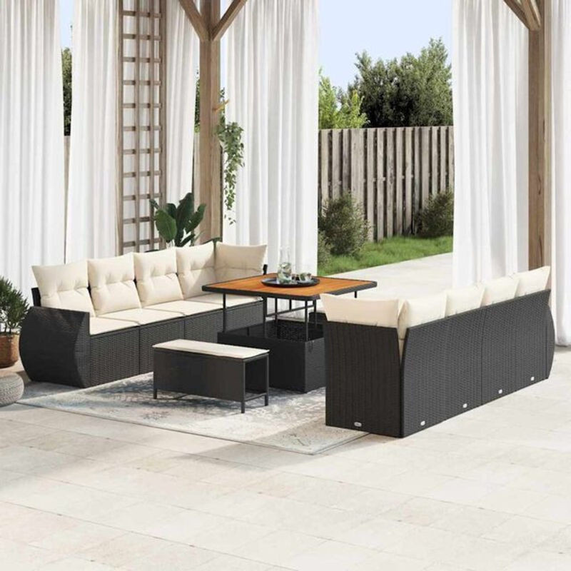 Vidaxl Garten-Sofa-Set aus 11 Teilen in Schwarz und Beige mit Poly-Rattan und Holz-Elementen im modernen Design - Bild 1